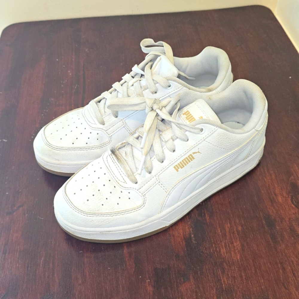 Puma White and Gold Sneakers Big Kid